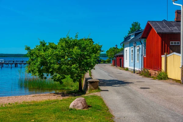 stock image Colorful timber houses in Ekenas, Finland.