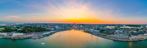 Sunset aerial view of Helsinki, Finland.