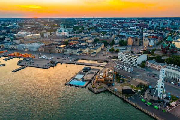 Panorama Pôr Sol Helsínquia Finlândia — Fotografia de Stock