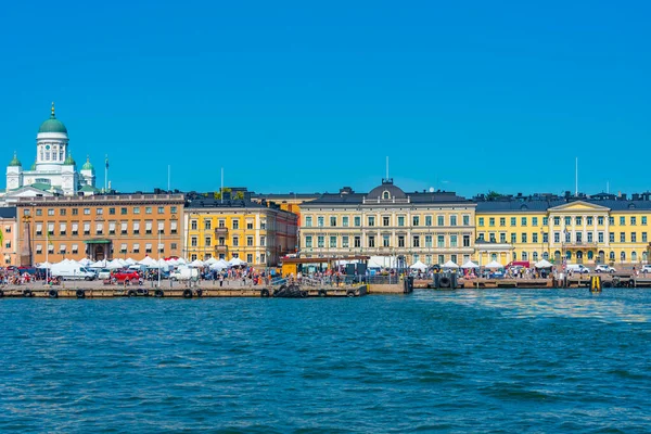 stock image View of the port of Helsinki with the Helsinki cathedral at background, Finland..