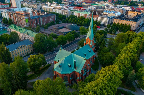 Pohled Západ Slunce Kostel Alexandra Finském Městě Tampere — Stock fotografie