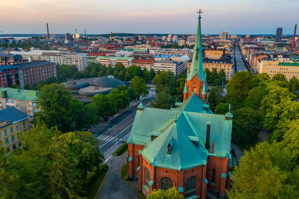 Veduta Tramonto Della Chiesa Alexander Nella Città Finlandese Tampere — Foto Stock