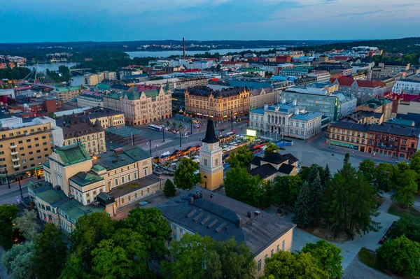 Zonsondergang Vanuit Lucht Het Keskustori Plein Tampere Finland — Stockfoto