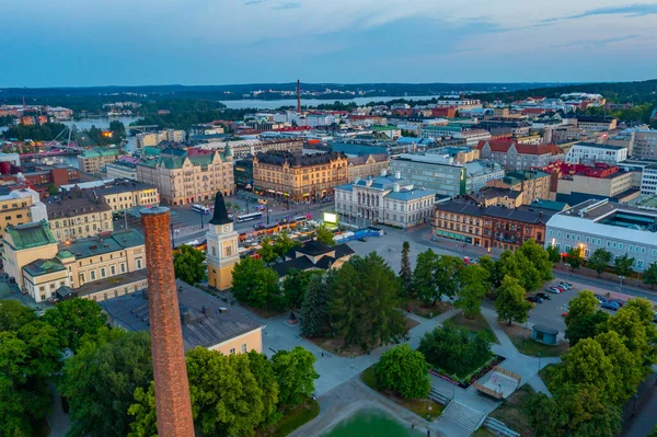 Zonsondergang Vanuit Lucht Het Keskustori Plein Tampere Finland — Stockfoto