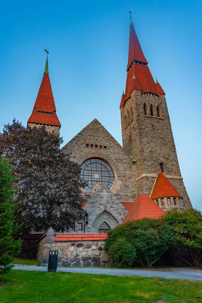 stock image Sunset view of Tampere Cathedral in Finland.