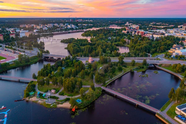 Zonsondergang Panorama Uitzicht Finse Stad Oulu — Stockfoto