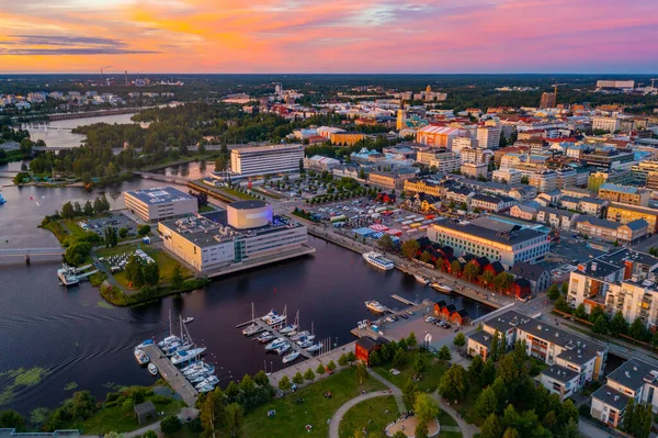 Zonsondergang Panorama Uitzicht Het Centrum Van Finse Stad Oulu — Stockfoto