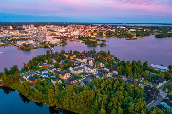 Zonsondergang Vanuit Lucht Van Woongebouwen Oulu Finland — Stockfoto