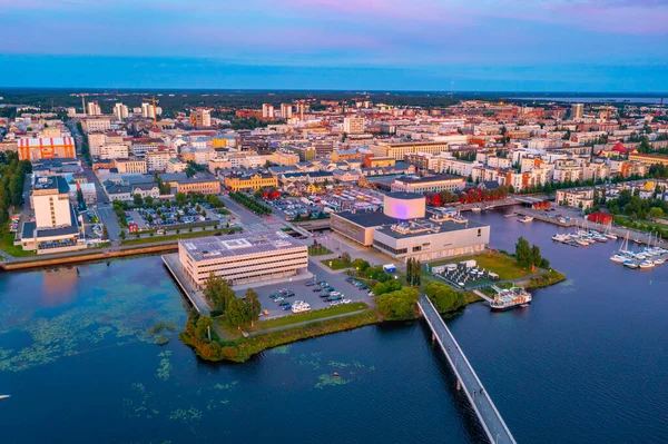 stock image Sunset panorama view of center of Finnish town Oulu.