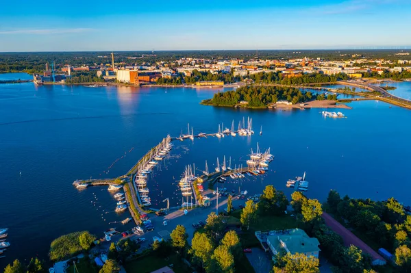 Coucher Soleil Vue Panoramique Sur Ville Finlandaise Vaasa — Photo