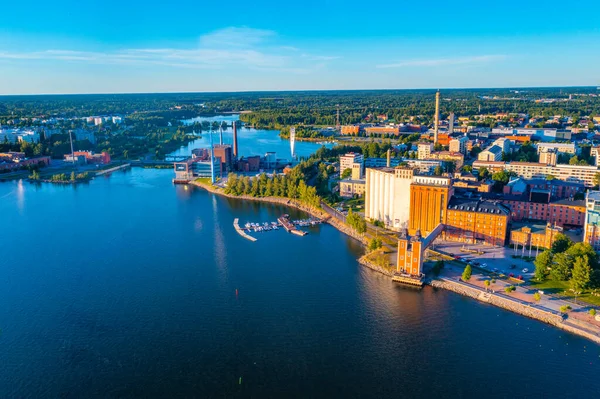Coucher Soleil Vue Panoramique Sur Partie Industrielle Ville Finlandaise Vaasa — Photo