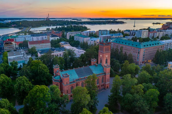 Západ Slunce Pohled Kostel Nebo Kostel Nejsvětější Trojice Finsku — Stock fotografie