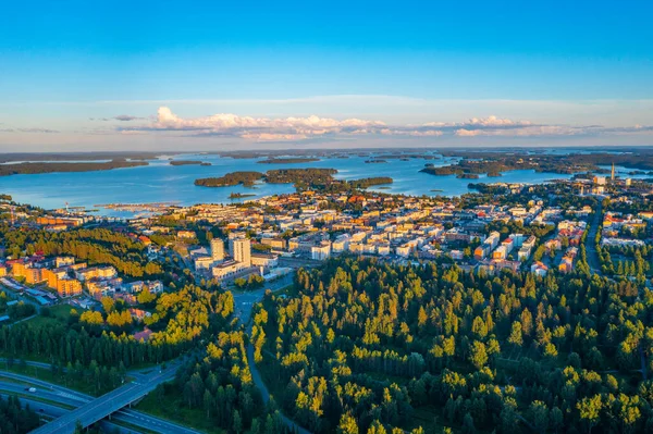 stock image Sunset panorama of Finnish town Kuopio.