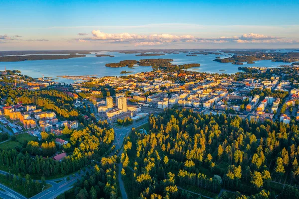 Solnedgång Panorama Över Den Finska Staden Kuopio — Stockfoto
