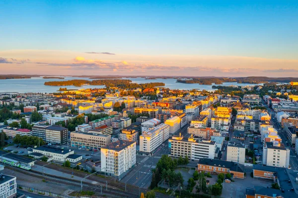 Coucher Soleil Panoramique Ville Finlandaise Kuopio — Photo