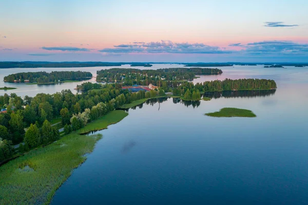 Vista Pôr Sol Das Ilhas Que Cercam Cidade Finlandesa Kuopio — Fotografia de Stock