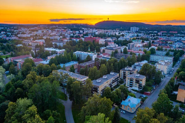 stock image Sunset panorama of center of Finnish town Kuopio.