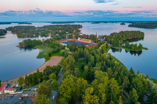 Sunset panorama of center of Finnish town Kuopio.