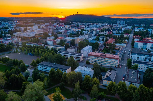 stock image Sunset panorama of center of Finnish town Kuopio.