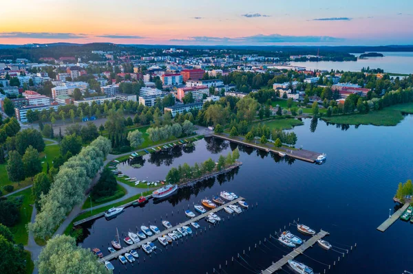 stock image Sunset panorama of center of Finnish town Kuopio.