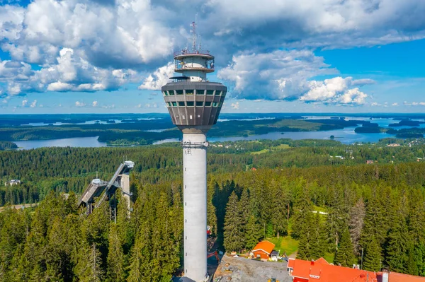 Stock image Puijo tower and Ski jumping sport complex in Finnish town Kuopio.