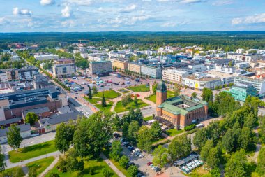 Finlandiya 'nın Joensuu kentinin havadan görünüşü.