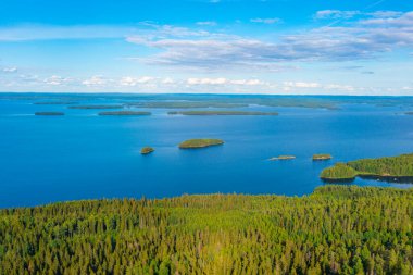 Finlandiya 'daki Koli Milli Parkı' ndaki Pielinen Gölü 'ndeki takımada manzarası.