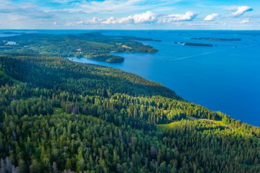 Finlandiya 'daki Koli Milli Parkı' ndaki Pielinen Gölü 'ndeki takımada manzarası.