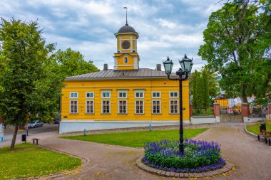 Lappeenranta, Finlandiya 'da renkli kereste evleri.