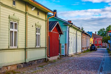 Finlandiya 'nın Rauma bölgesindeki Vanha Rauma' daki kereste binaları.