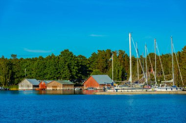 Finlandiya 'da Karingsund marinası manzarası