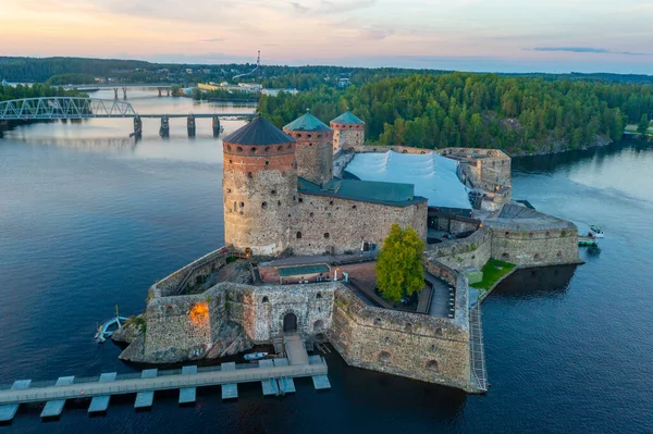 Sonnenuntergang Blick Auf Die Burg Olavinlinna Savonlinna Finnland — Stockfoto