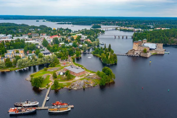 stock image Olavinlinna castle and Riihisaari Museum in Savonlinna, Finland.