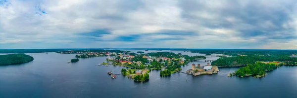 stock image Olavinlinna castle and Riihisaari Museum in Savonlinna, Finland.