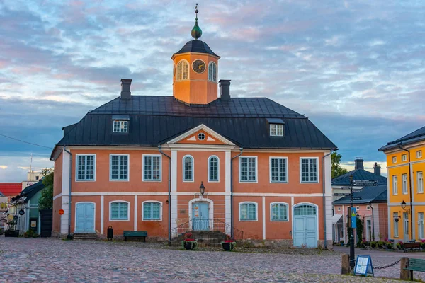 stock image Sunrise view of Old town hall in Finish town Porvoo.