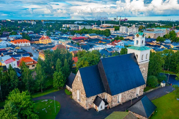 stock image Panorama of the holy cross church and Finnish town Rauma.