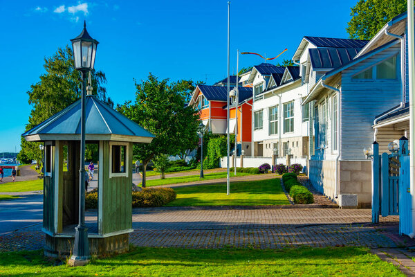 Colorful timber street in Naantali in Finland.