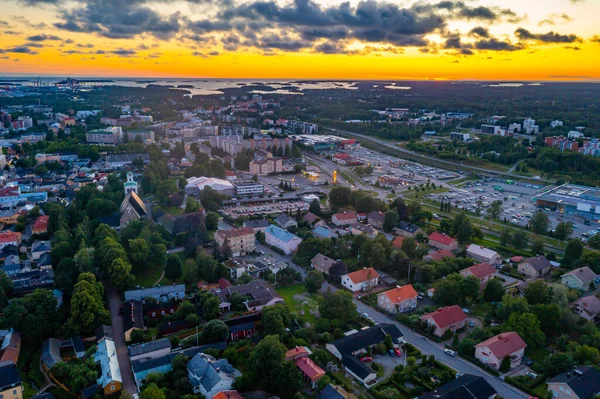 Panorama Tramonto Della Chiesa Della Santa Croce Della Città Finlandese — Foto Stock