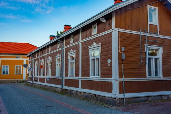 Sonnenuntergang Blick Auf Holzhäuser Vanha Rauma Bezirk Rauma Finnland — Stockfoto
