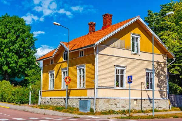 Casas Madeira Cidade Finlandesa Mariehamn — Fotografia de Stock