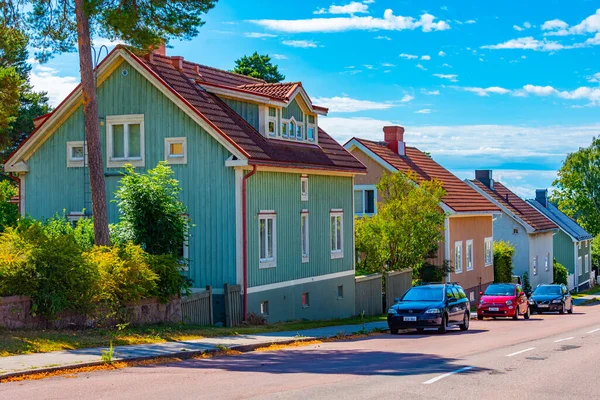 フィンランドの町に木材の家 Mariehamn — ストック写真