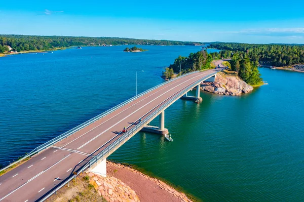 Vista Panorámica Puente Una Carretera Entre Hammarland Eckero Las Islas — Foto de Stock