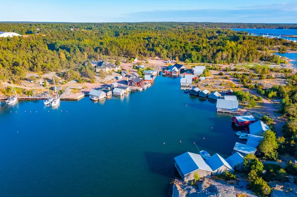 stock image Colourful fishing sheds at Karingsund situated at Aland islands in Finland