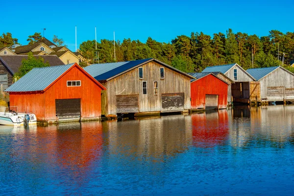 Galpões Pesca Coloridos Karingsund Situados Nas Ilhas Aland Finlândia — Fotografia de Stock