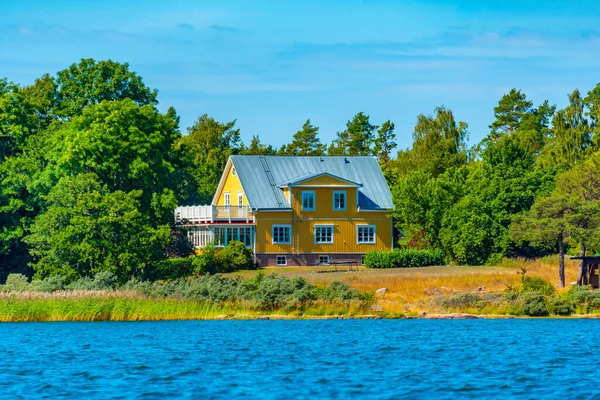 stock image Seaside view of vacation houses at Mariehamn, Finland.