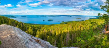 Finlandiya 'daki Koli Milli Parkı' ndaki Pielinen Gölü 'ndeki takımada manzarası.