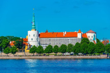 View of the Riga castle from the other side of the Daugava river, Latvia..