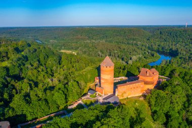 Aerial view of the Turaida castle in Latvia. clipart