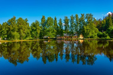 Letonya 'daki Ligatne köyünde gölet.