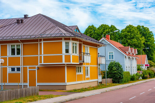 Timber houses in Finnish town Mariehamn.